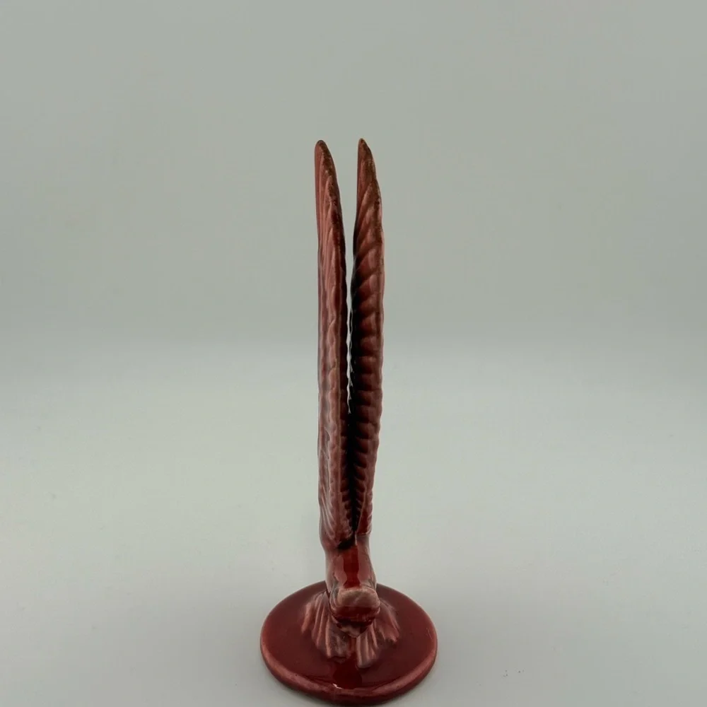 Vintage Red Ceramic Flying Goose Figurine Mid Century Crane Bird Statue